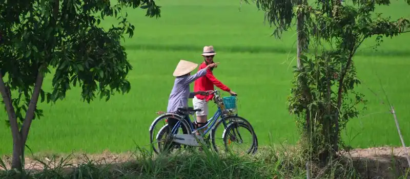 Excursion &agrave; v&eacute;lo avec enfants dans le delta du M&eacute;kong