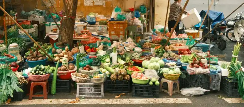 Fl&acirc;ner dans les march&eacute;s locaux anim&eacute;s Vietnam