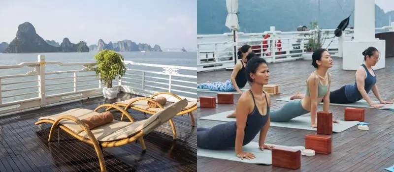 Croisiere en baie Halong pour un cours de yoga du matin sur le sundeck