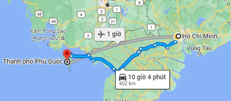 Distance de H&ocirc; Chi Minh-Ville &agrave; Phu Quoc